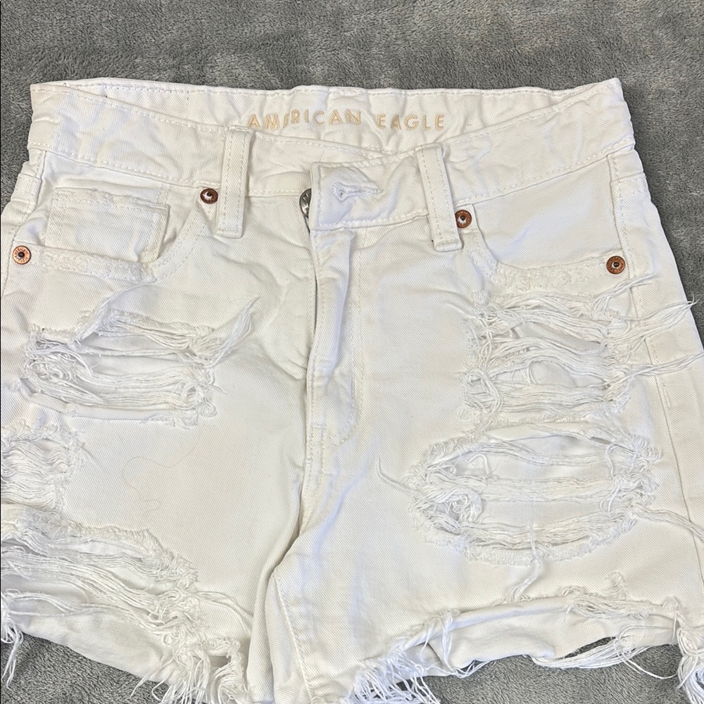 American Eagle Outfitters White Distressed Jean Shorts
